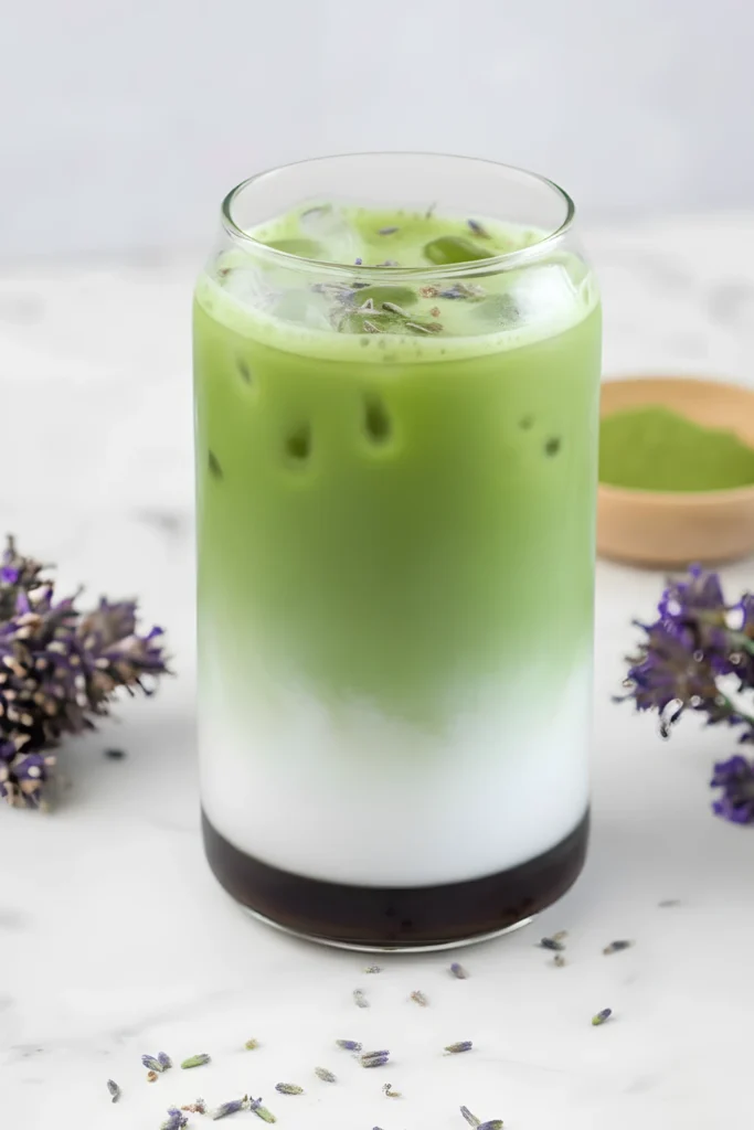Homemade Iced Iced Lavender Matcha Latte
