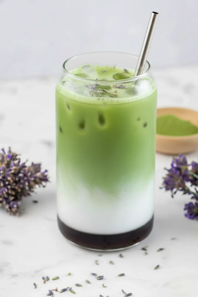 Homemade Iced Iced Lavender Matcha Latte