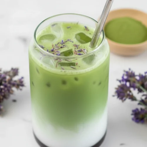 Homemade Iced Iced Lavender Matcha Latte