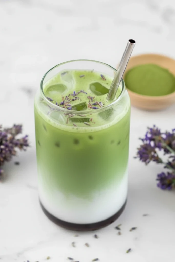 Homemade Iced Iced Lavender Matcha Latte